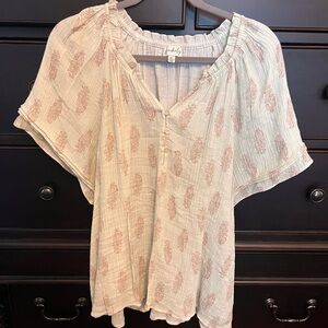 Wonderly Cream and Pink Ruffled Puff Sleeve Blouse